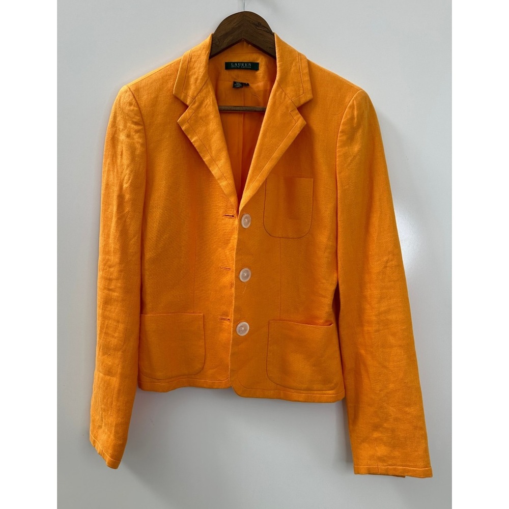 Lauren Ralph Lauren 100% Linen 3-Button Orange Blazer Jacket Women's Size 4 - Picture 13 of 13